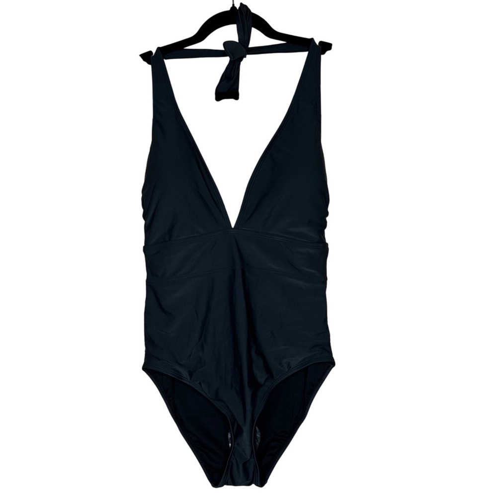 Adore Me NWT Women's Size M Solid Halter One-Piece Swimsuit Black‎ Summer beach